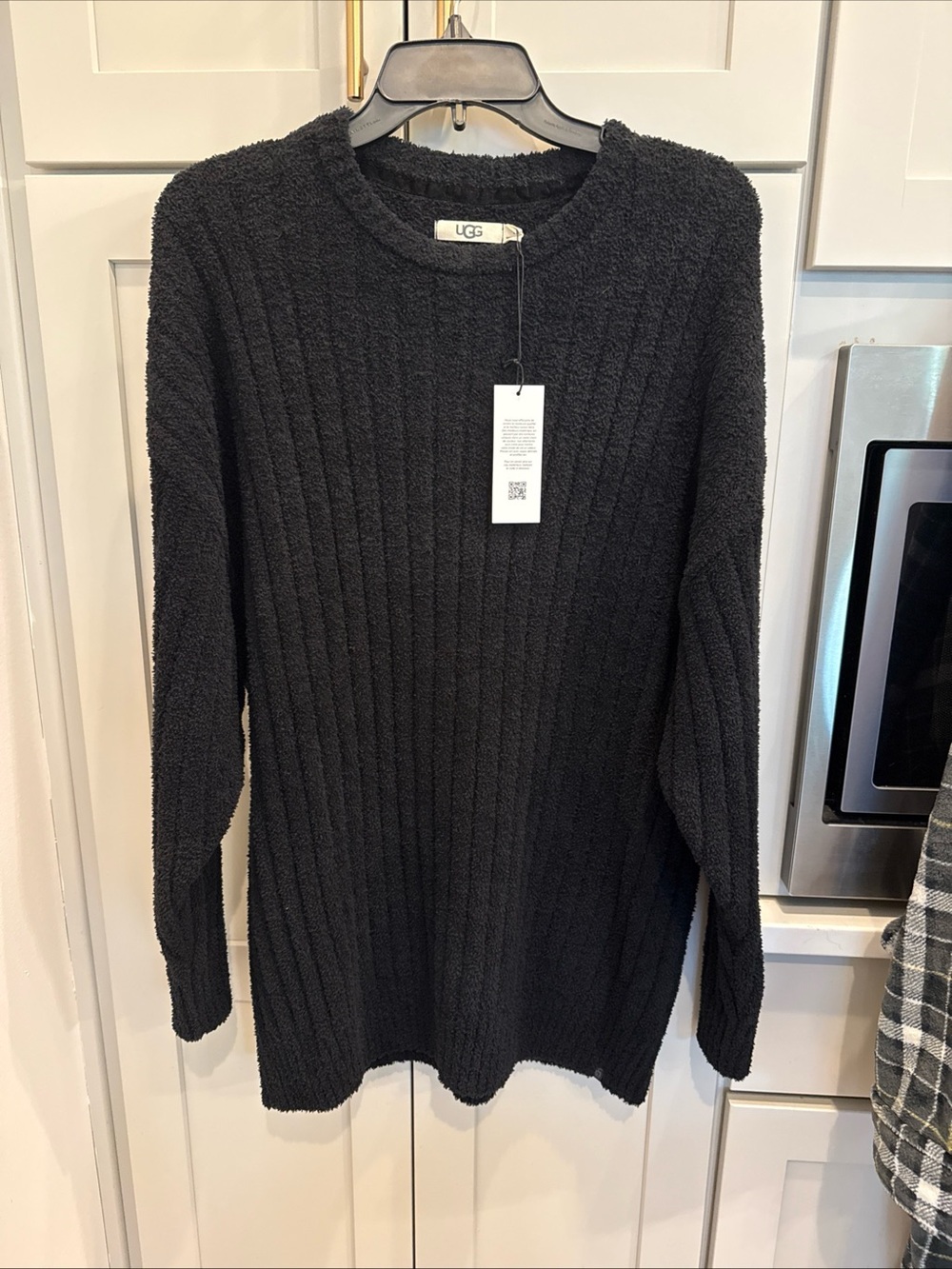 UGG Black Riz Cozy Knit Crew Neck Long Sleeve Ribbed Lounge Sweater Large NWT